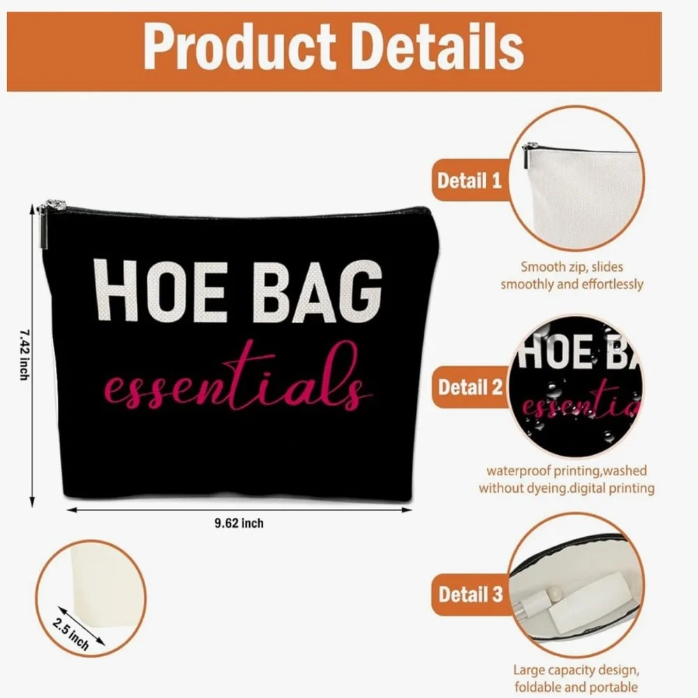 Black or White “H*e Bag Essentials” Cosmetic Bag